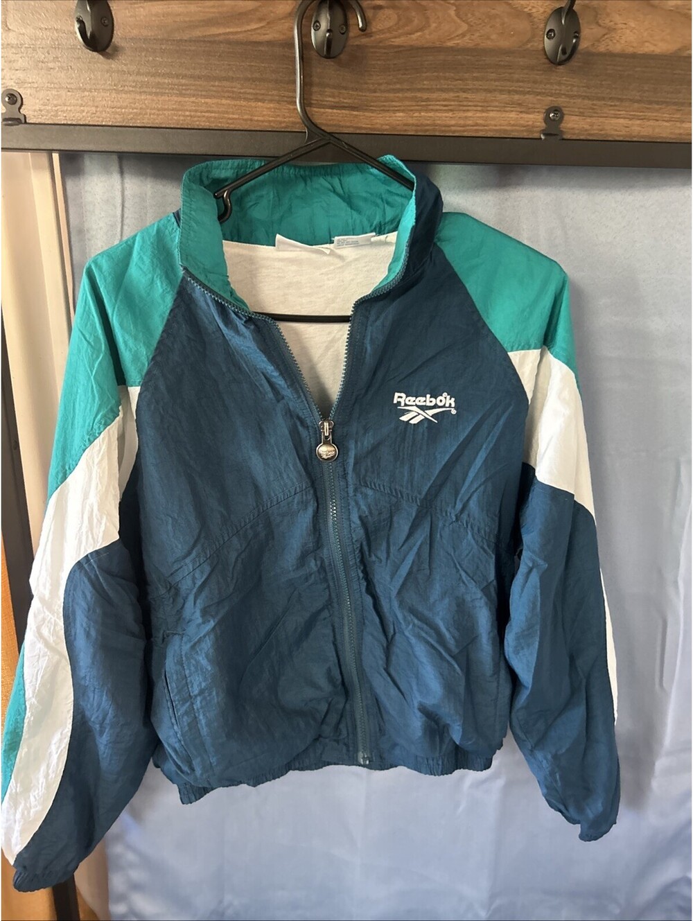 Vintage Reebok Jacket Mens Small Blue Windbreaker 90s Retro Lined Sports